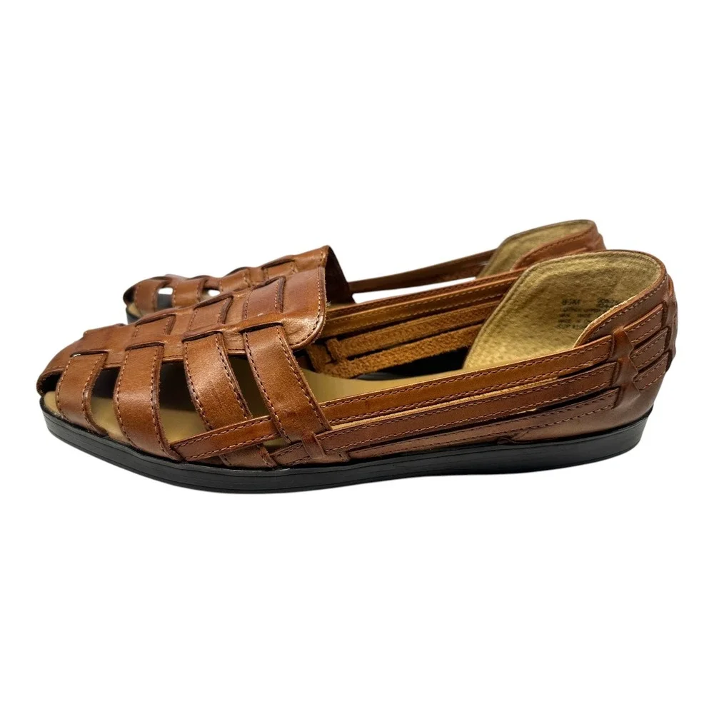 Cabin Creek Womens Brown Leather Woven‎ Huarache Fisherman Sandals Shoes 8.5M